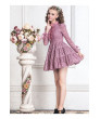 Openwork lace round neck high waist waist long sleeve sweet princess dress