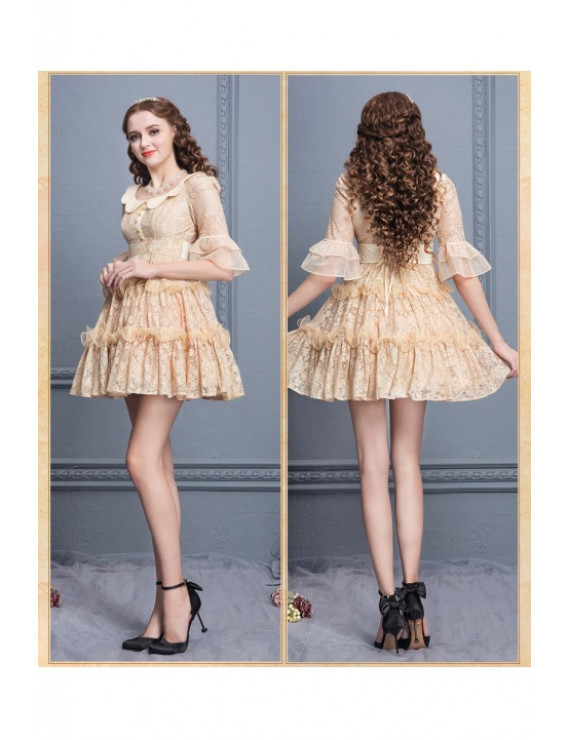 Hollow Lace, Half Sleeves , High Waist , Princess Lolita Dress