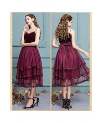 Sweet Dark Red Lace Slim Mesh jsk dress ,High Waist Sleeveless Suspender, Princess Lolita Dress