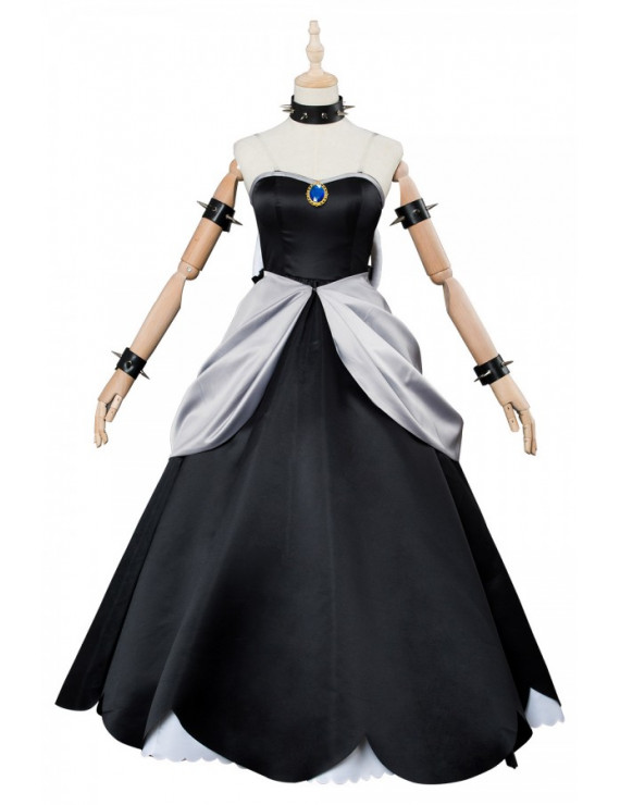 Super Mario Bros Bowsette Princess Bowser Black Dress Cosplay Costume