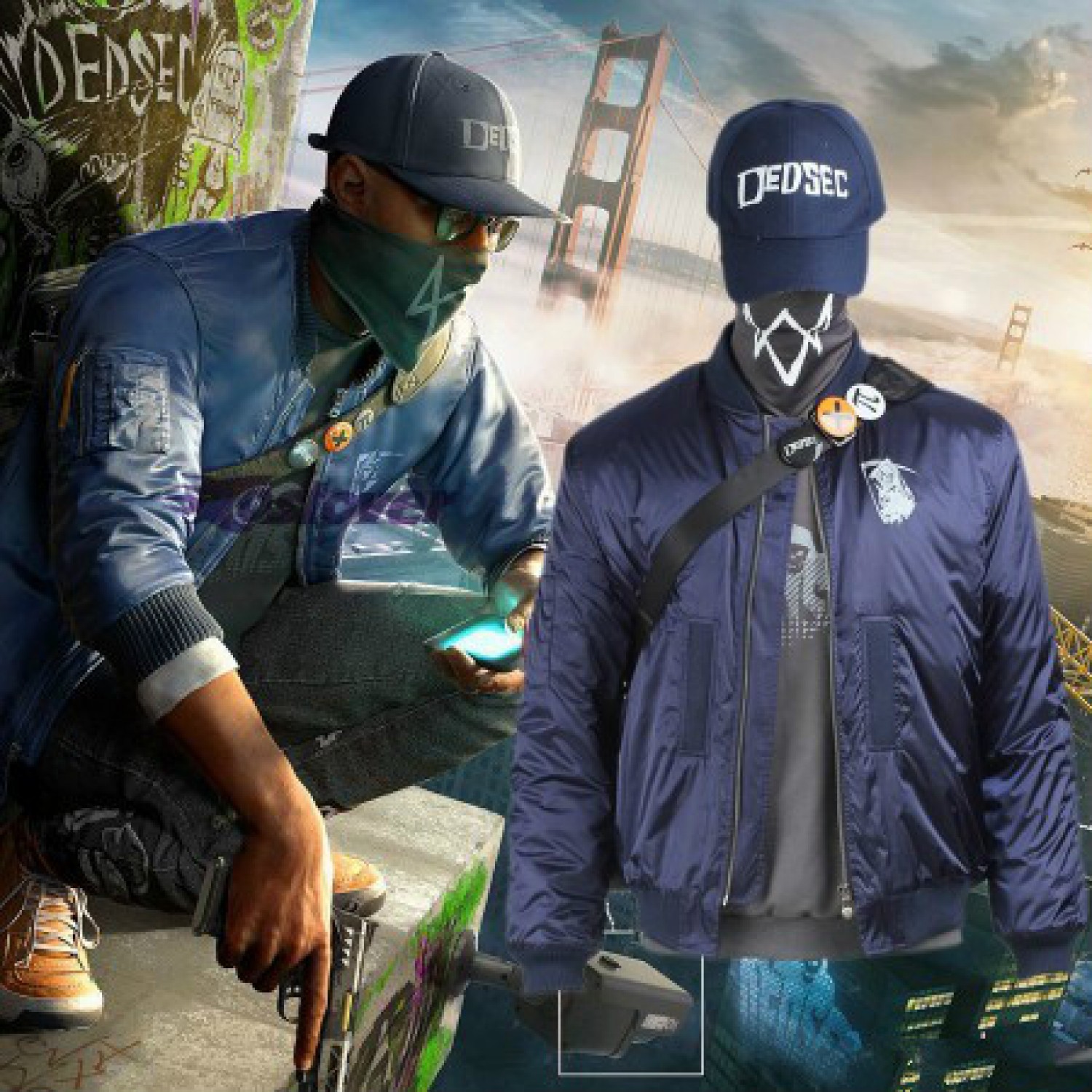 Watch Dogs 2 Marcus Holloway Cosplay Costume Jacket, Sweater, Mask, Hat ...