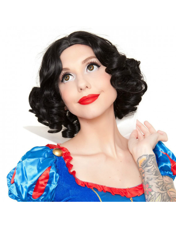 Snow White Black Short Curly Heat Resistant Fiber Cosplay Wig