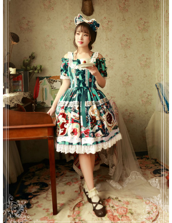 Cotton Lace Classic Lolita Short Sleeve Dress Magic Tea Party Sweet Christmas Party Dress