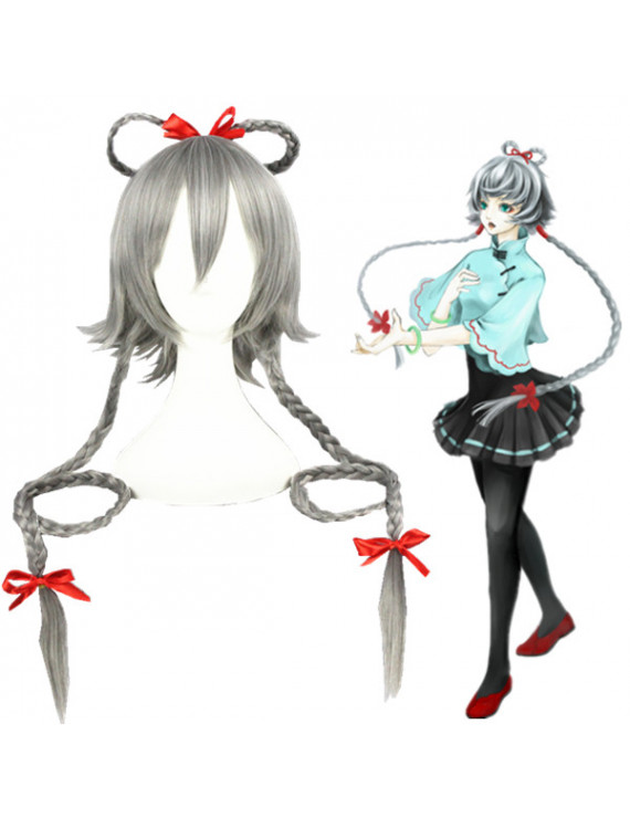Vocaloid Luo Tianyi Gray With Red Ribbon Anime Cosplay Wig
