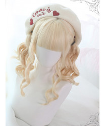 Sweet Lolita Wig Blonde Long Curly Synthetic Hair Party Wig Neat Bangs