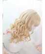 Sweet Lolita Wig Blonde Long Curly Synthetic Hair Party Wig Neat Bangs