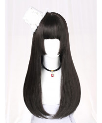 Glassic Lolita Wig Black Long Staight Synthetic Hair Party Wig Hime Cut