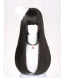 Glassic Lolita Wig Black Long Staight Synthetic Hair Party Wig Hime Cut