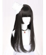 Glassic Lolita Wig Black Long Staight Synthetic Hair Party Wig Hime Cut