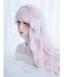 Sweet Lolita Wig Pink Air Bangs Long Curly Synthetic Hair Party Wig