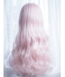 Sweet Lolita Wig Pink Air Bangs Long Curly Synthetic Hair Party Wig