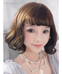 Sweet Lolita Wig Brown Short Curly Synthetic Hair Party Wig