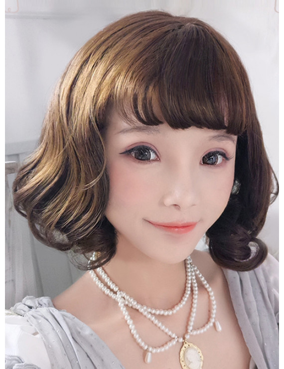 Sweet Lolita Wig Brown Short Curly Synthetic Hair Party Wig