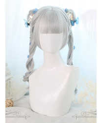 Sweet Lolita Wig Gray Long Curly Synthetic Hair Gray Dual Horsetail Wig