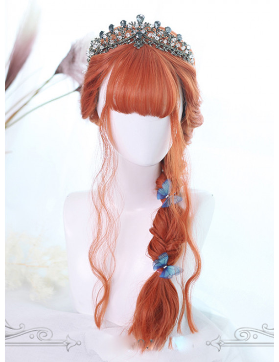 Sweet Lolita Wig Orange Air-bangs Long Curly Synthetic Hair Wig