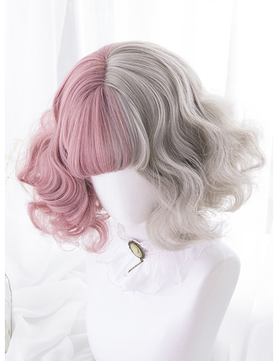 Sweet Lolita Wig Mixed Color Short Curly Synthetic Hair Party Wig