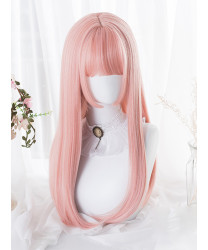 Sweet Lolita Wig Hime Cut Pink Long Straight Hair Wigs Air Bangs