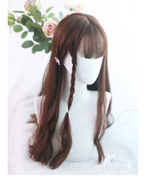 Sweet Lolita Wig Brown Long Curly Synthetic Hair Party Wig Air Bangs