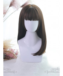 Sweet Lolita Wig Hime Cut Medium Long Straight Hair Wigs ( Black Gray Brown )