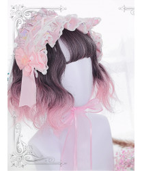 Sweet Lolita Wig Harajuku Pink Gradual Change Synthetic Hair Party Wig Air Bangs