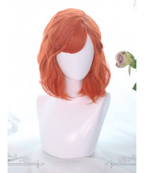 Sweet Lolita Wig Orange Medium Curly Bob Hair Party Wig Air Bangs