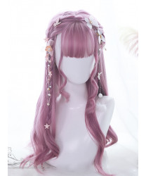 Sweet Lolita Wig Pink Long Curly Synthetic Hair Party Wig Air Bangs