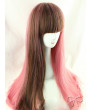 Sweet Lolita Wig Long Straight Brown And Pink Double Spelling Color Synthetic Hair Party Wig Neat Bangs