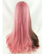 Sweet Lolita Wig Long Straight Brown And Pink Double Spelling Color Synthetic Hair Party Wig Neat Bangs