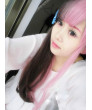 Sweet Lolita Wig Long Straight Brown And Pink Double Spelling Color Synthetic Hair Party Wig Neat Bangs