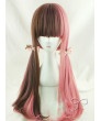 Sweet Lolita Wig Long Straight Brown And Pink Double Spelling Color Synthetic Hair Party Wig Neat Bangs