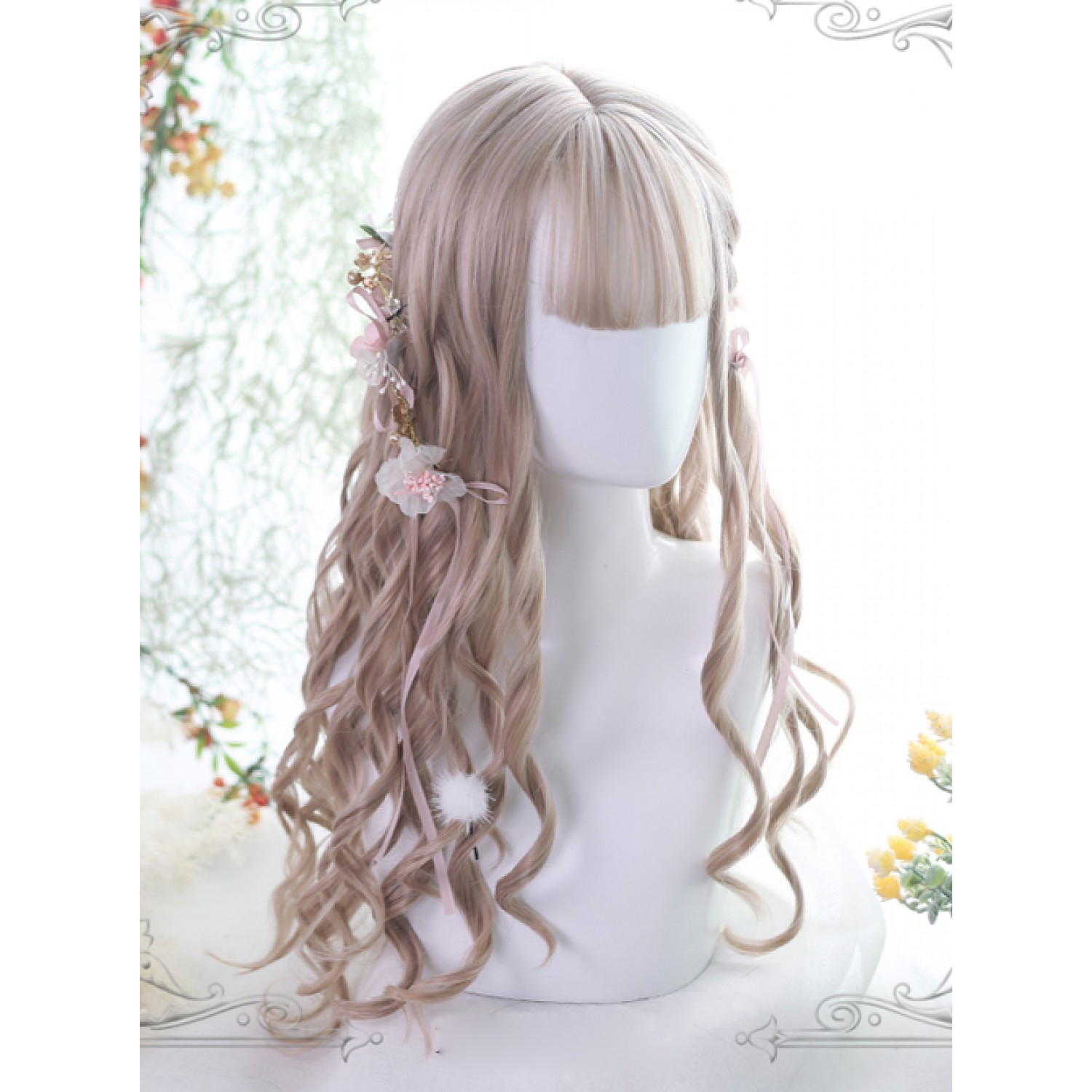 Classic Lolita Wig Milk Tea Color Long Curly Synthetic Hair Party Wigs ...