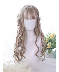 Classic Lolita Wig Milk Tea Color Long Curly Synthetic Hair Party Wigs