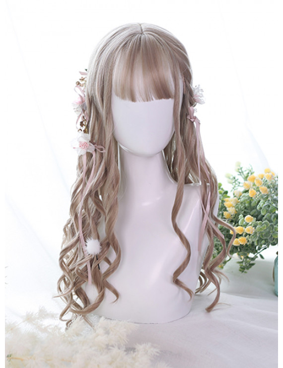 Classic Lolita Wig Milk Tea Color Long Curly Synthetic Hair Party Wigs