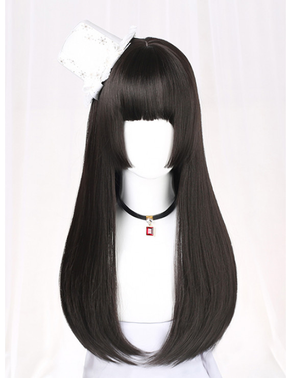 Sweet Lolita Wig Long Straight Hair Black Synthetic Hair Wig Hime Cut Bangs
