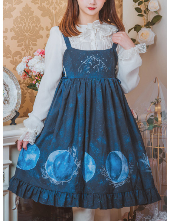 Daily Dark Blue Sling Lolita Dress Lunar Eclipse Series Classic Dress