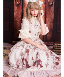 Summer Chiffon Classic Lolita Sling Dress Sleeve Coronation Bear Series JSK Chiffon Dress