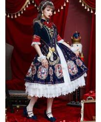 Winter Lolita Dress Light Blue Long Sleeve The Gallery Series OP Printing Dress