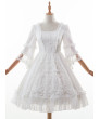 Classic Lolita Wedding Dress Pure White Retro Gorgeous Three Quarter Sleeve White Dress