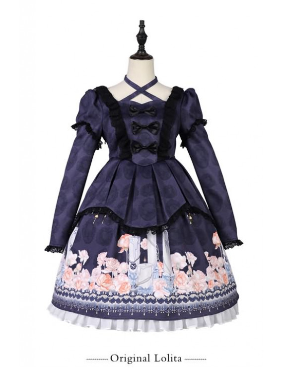 Gothic Lolita Dress Long Sleeve Original Candle Light Whisper Print Dress