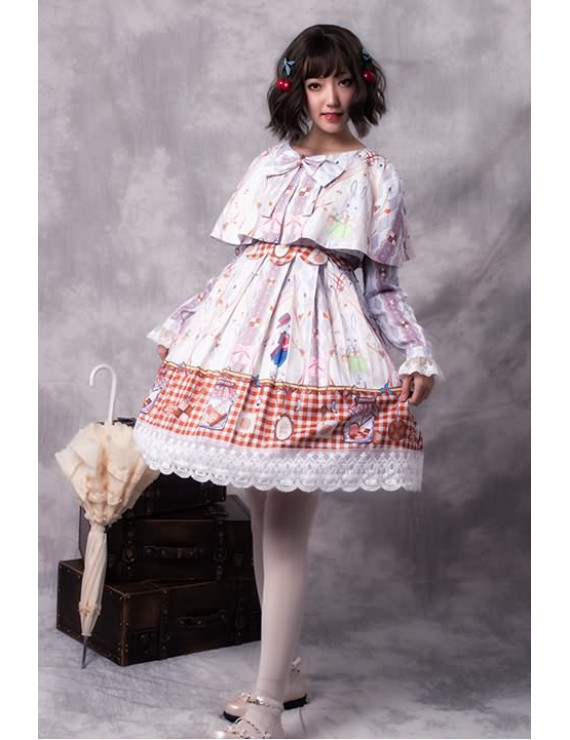 Sweet Lolita Dress Long Sleeve Short Coat Shawl Three-Piece JSK Dress