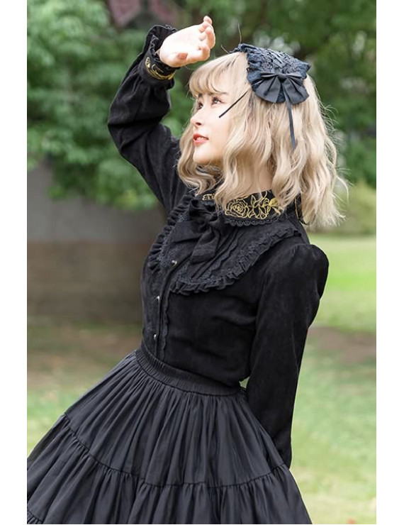 Gothic Lolita Blouse Original Vintage Corduroy Thickening Dark Blouse