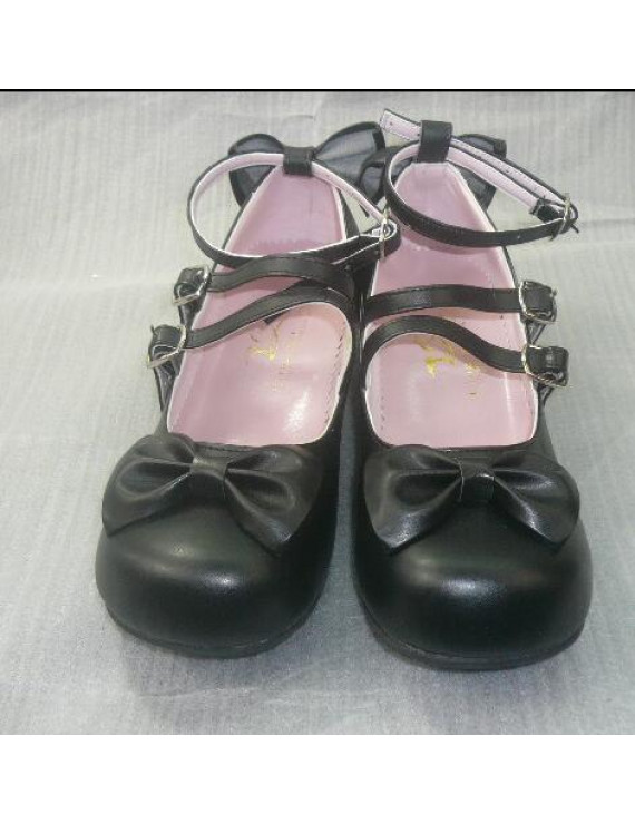 Black Japanese lolita bow princess shoes