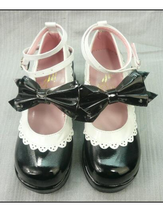 Classic Lolita Shoes Black Thick bottom cute bow princess shoes