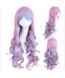 Pink Blue Mixed Color 70cm Long Curls Synthetic Hair Lolita Wig