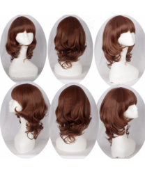 Brown Medium Length Curly Heat Resistant Fiber Curls Short Loita Wig