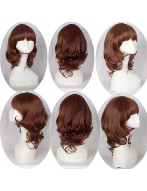 Brown Medium Length Curly Heat Resistant Fiber Curls Short Loita Wig