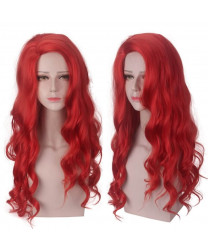 Long Bright Red Curly Wave women Mera cosplay costume Wigs