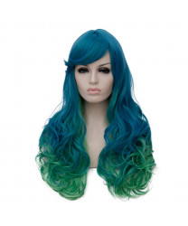 Lolita Wig Long wavy Blue Green Heat Resistant Fiber Synthetic Hair Wig