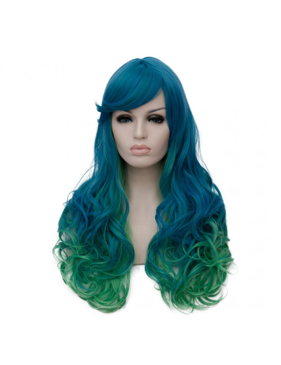 Lolita Wig Long wavy Blue Green Heat Resistant Fiber Synthetic Hair Wig