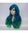 Lolita Wig Long wavy Blue Green Heat Resistant Fiber Synthetic Hair Wig